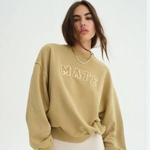 Crewneck Sweatshirt in Olive Tan with 'MATE' Embroidery
